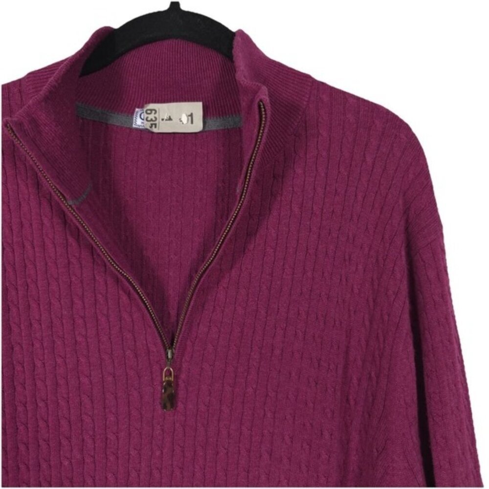 David Donahue SILK CASHMERE Blend Pullover Sweater Men 1/4 Zip Cable Knit LARGE - Picture 4 of 11